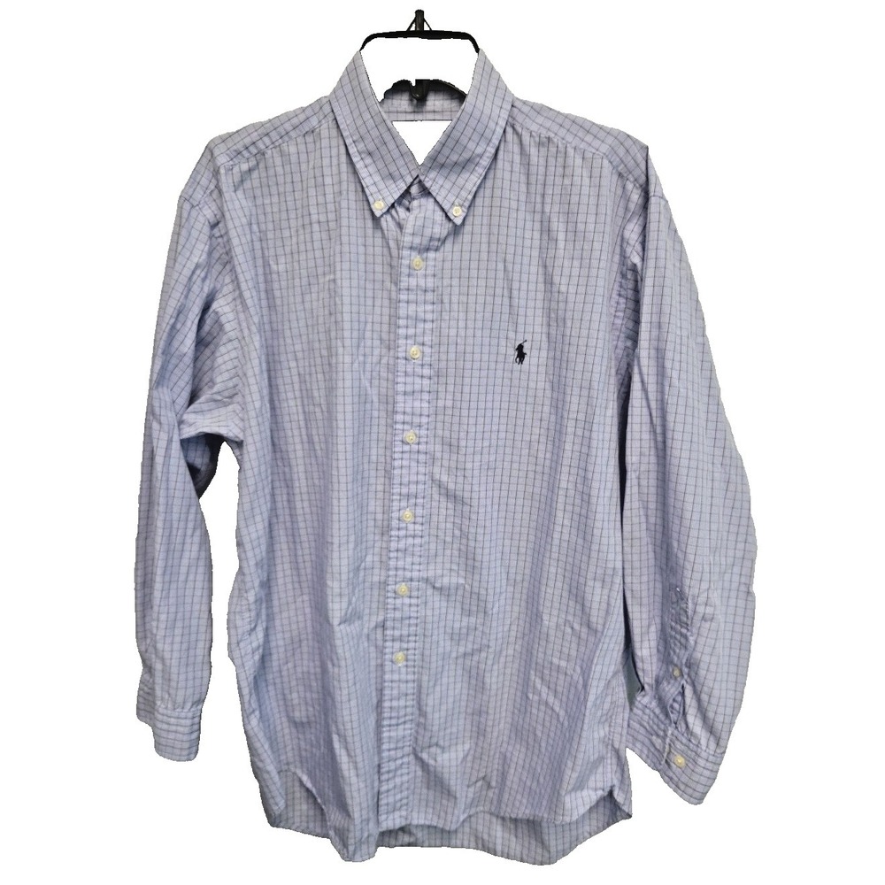 Ralph Lauren Yarmouth Men's Cotton Blue Squares Button Down Shirt Size 16 32/33‎